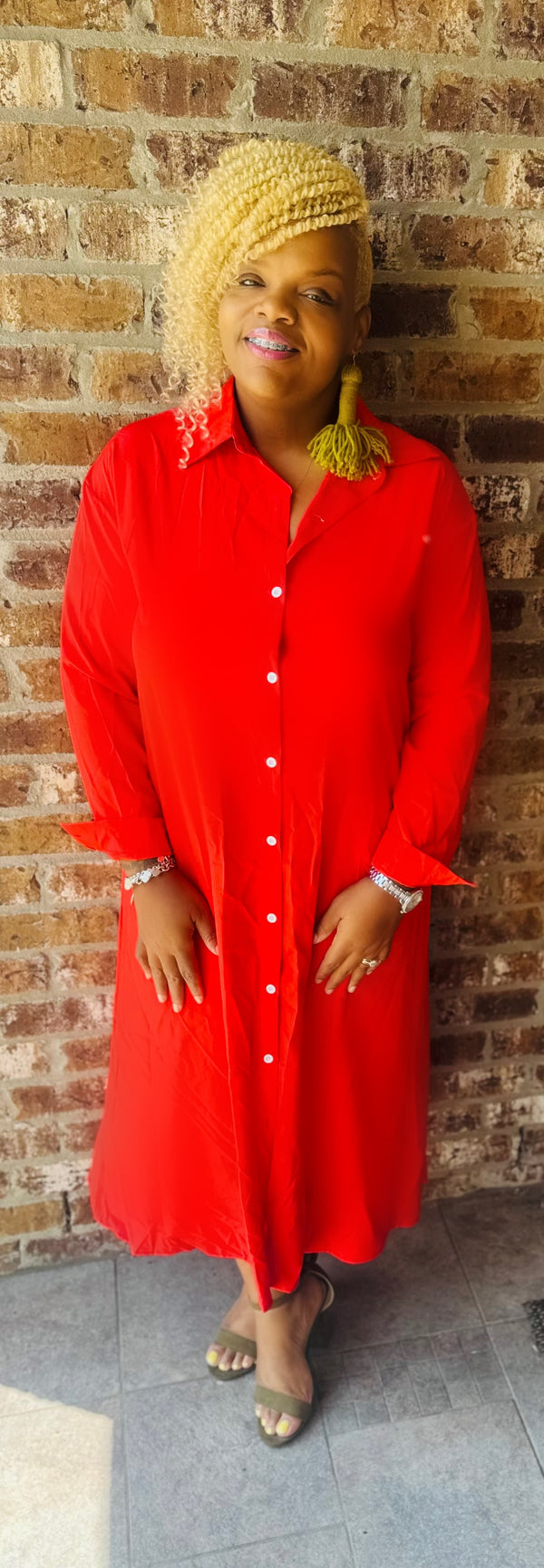Red Breezy Button Down Maxi