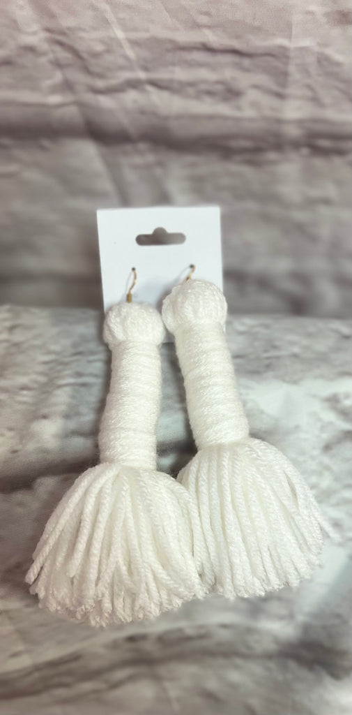White Long Neck Tassel Earrings