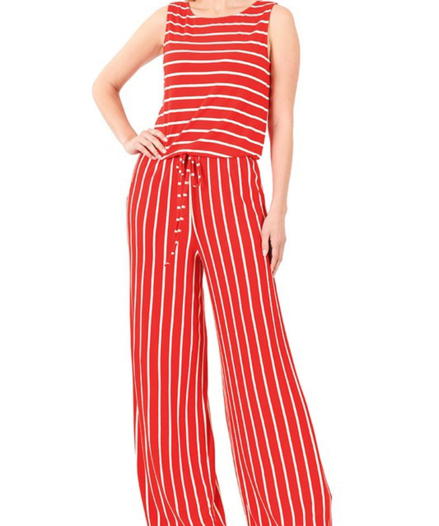 Red & White Sleeveless Jumpsuit(Regular Size)
