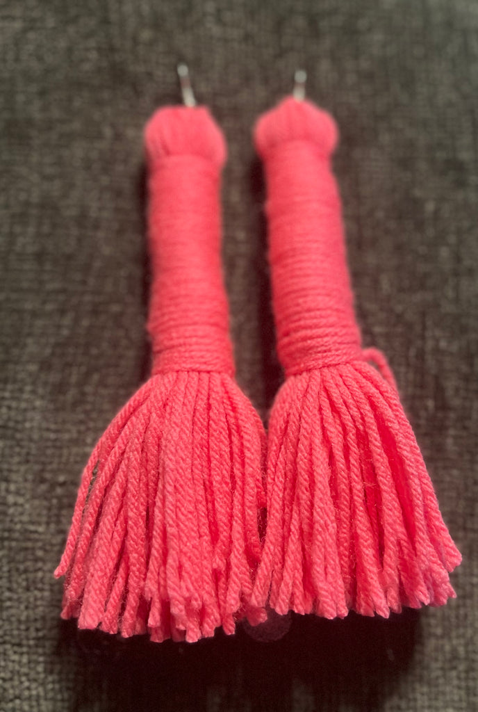 Long Neck Pink Tassel Earrings